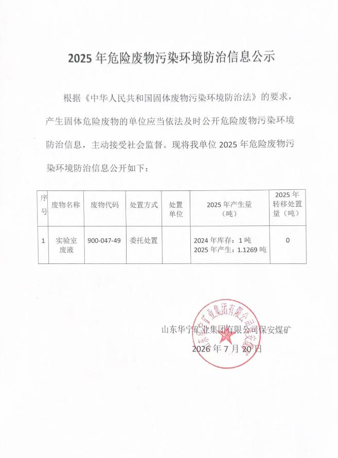 2025年危险废物污染环境防治信息公示
